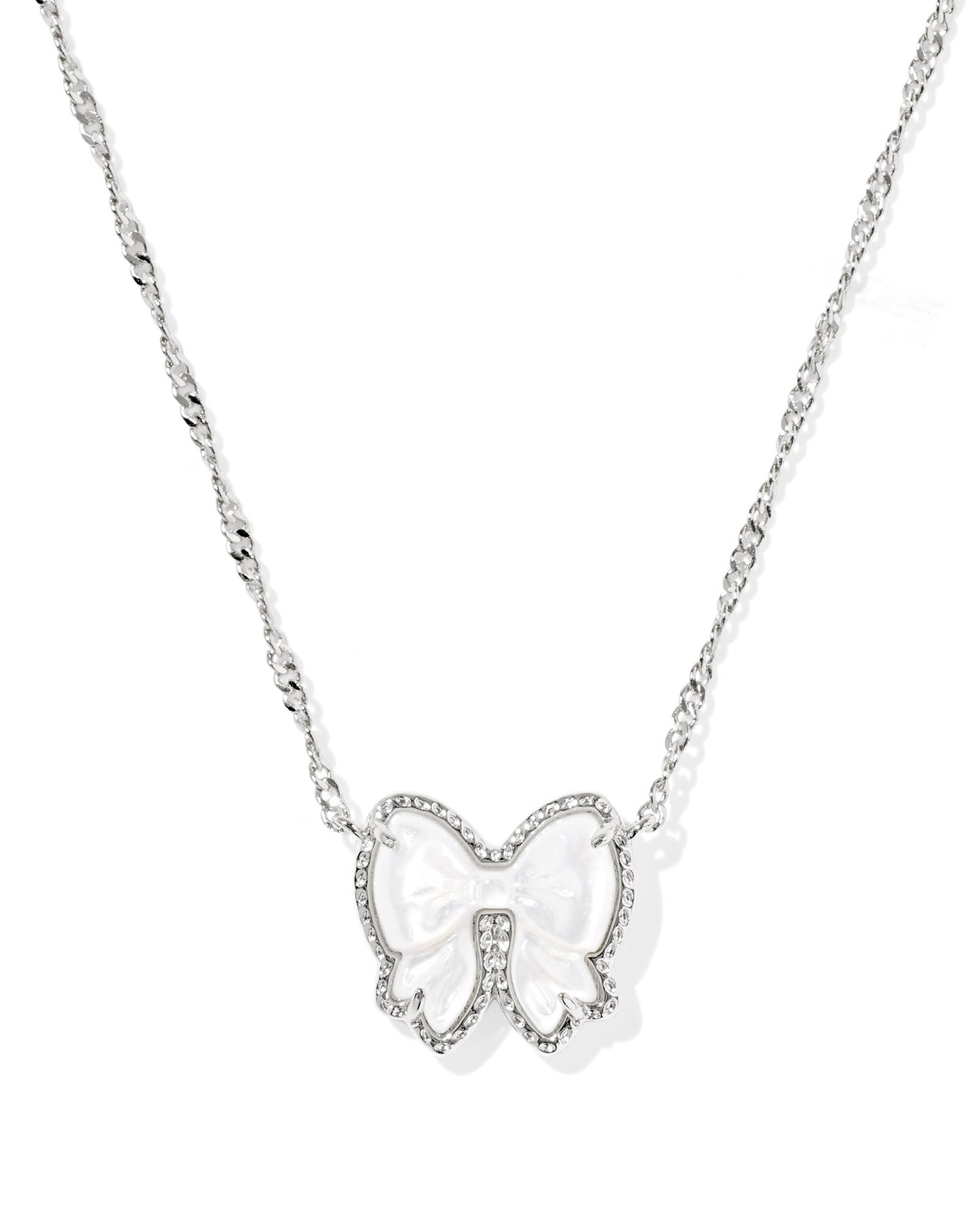 BOUTIQUE KENDRA SCOTT HALEY BOW SHORT PENDANT NECKLACE SILVER IVORY MOTHER OF PEARL
