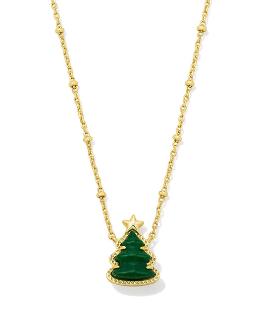 BOUTIQUE KENDRA SCOTT HOLIDAY TREE SHORT GOLD PENDANT NECKLACE IN GREEN QUARTZITE