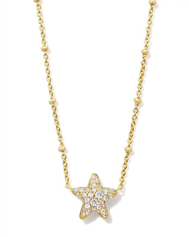 BOUTIQUE KENDRA SCOTT JAE GOLD SHORT PAVE SHORT PENDANT NECKLACE IN WHITE CRYSTAL