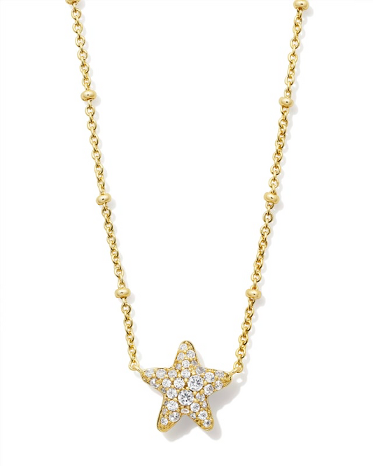 BOUTIQUE KENDRA SCOTT JAE GOLD SHORT PAVE SHORT PENDANT NECKLACE IN WHITE CRYSTAL