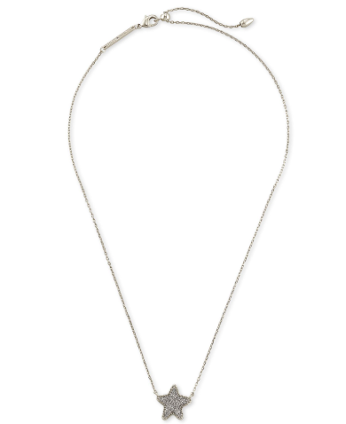 BOUTIQUE KENDRA SCOTT JAE STAR SHORT PENDANT NECKLACE SILVER PLATINUM DRUSY