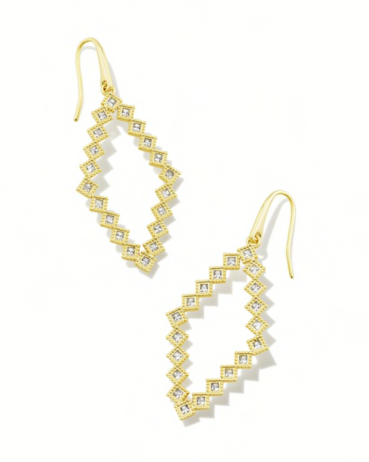BOUTIQUE KENDRA SCOTT KINSLEY GOLD OPEN FRAME EARRINGS IN WHITE CRYSTAL