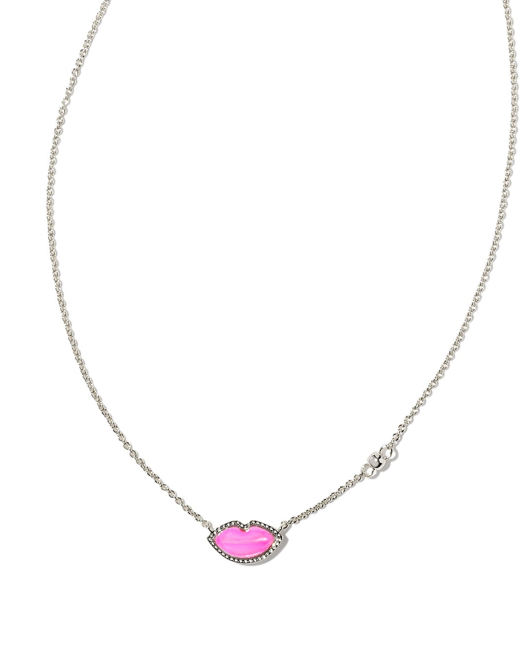 BOUTIQUE KENDRA SCOTT LIPS SILVER PENDANT NECKLACE IN HOT PINK MOTHER OF PEARL