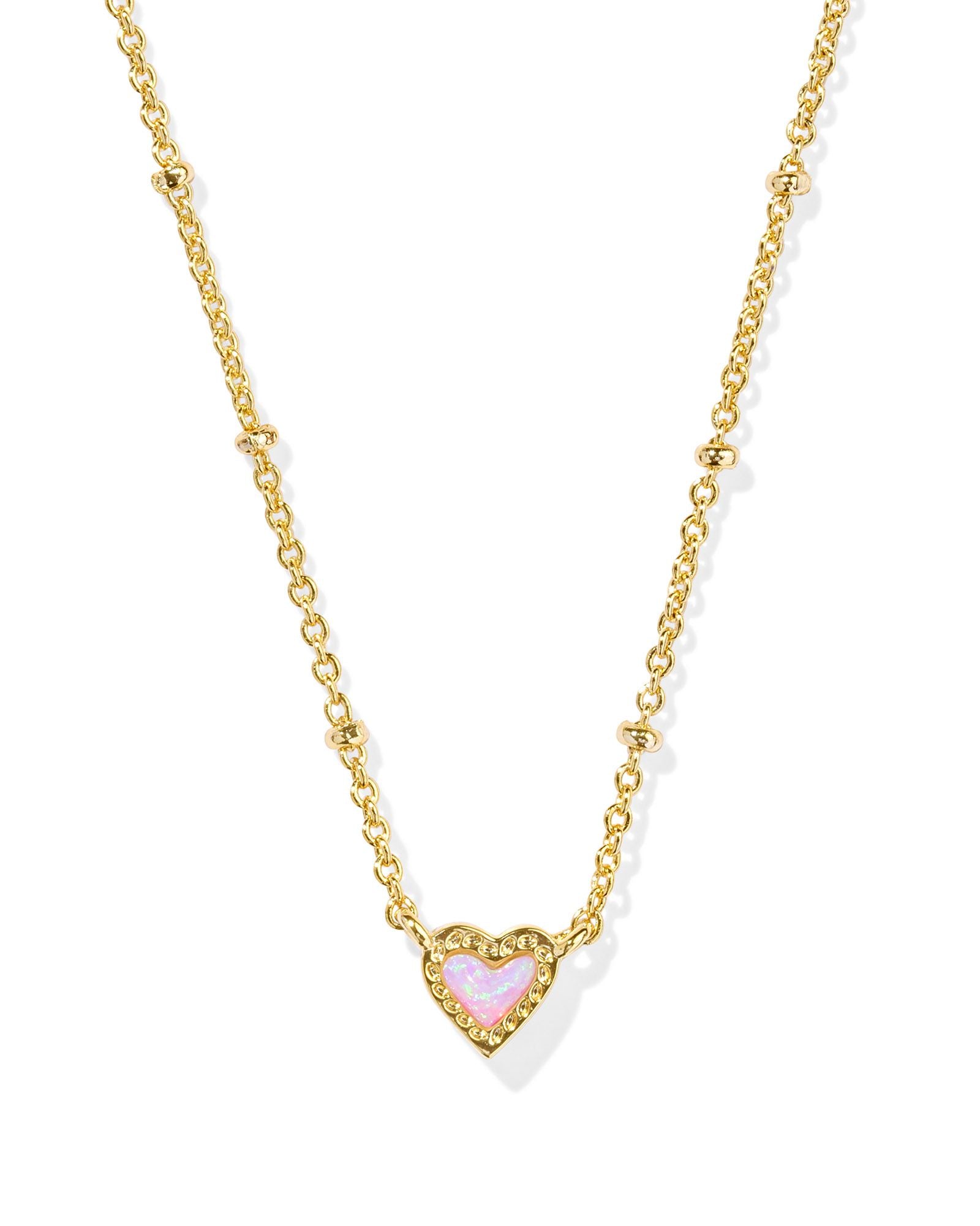 BOUTIQUE KENDRA SCOTT MINI ARI HEART GOLD SATELLITE SHORT PENDANT NECKLACE BUBBLEGUM PINK KYOCERA OPAL