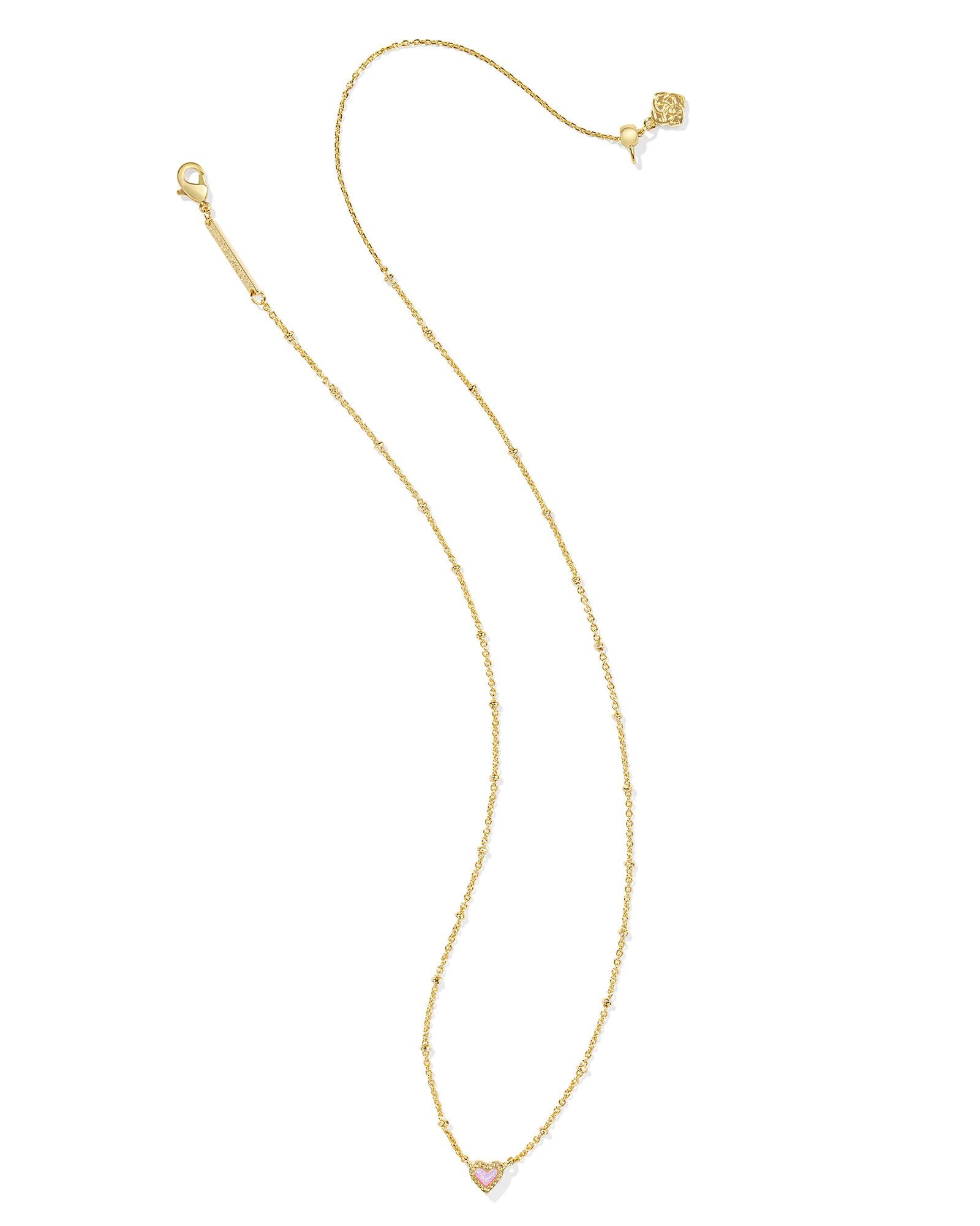 BOUTIQUE KENDRA SCOTT MINI ARI HEART GOLD SATELLITE SHORT PENDANT NECKLACE BUBBLEGUM PINK KYOCERA OPAL 2