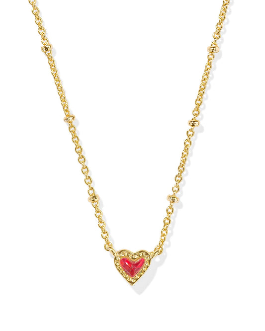 BOUTIQUE KENDRA SCOTT MINI ARI HEART GOLD SATELLITE SHORT PENDANT NECKLACE RED KYOCERA OPAL