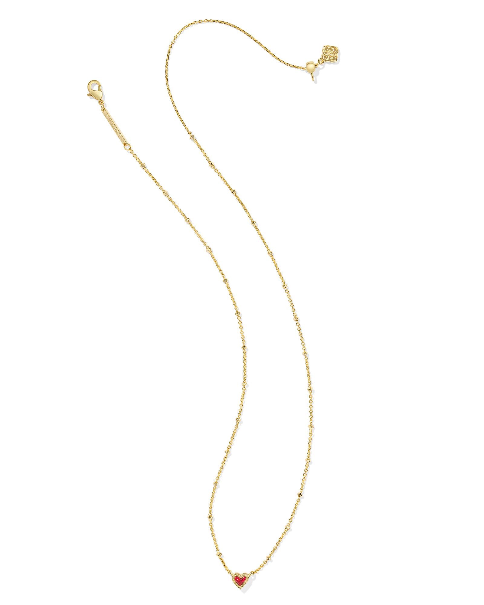 BOUTIQUE KENDRA SCOTT MINI ARI HEART GOLD SATELLITE SHORT PENDANT NECKLACE RED KYOCERA OPAL 2