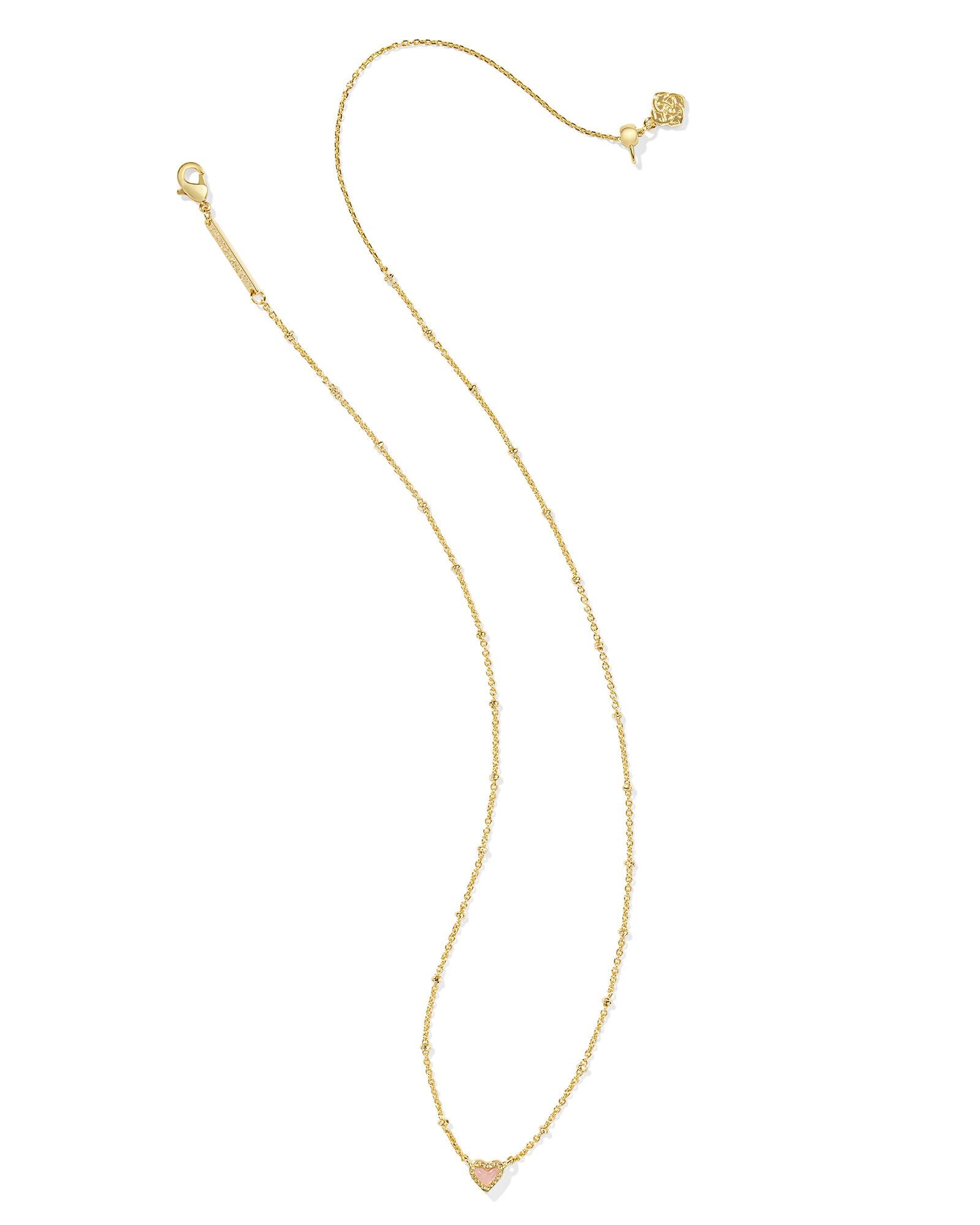 BOUTIQUE KENDRA SCOTT MINI ARI HEART GOLD SATELLITE SHORT PENDANT NECKLACE ROSE QUARTZ 2