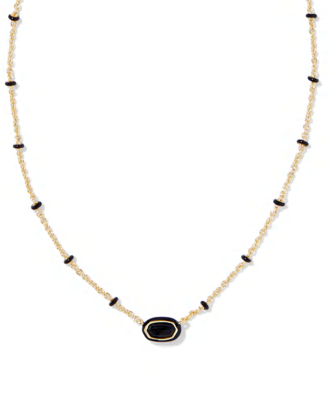 BOUTIQUE KENDRA SCOTT MINI ELISA GOLD ENAMEL FRAME SHORT PENDANT NECKLACE BLACK BANDED AGATE