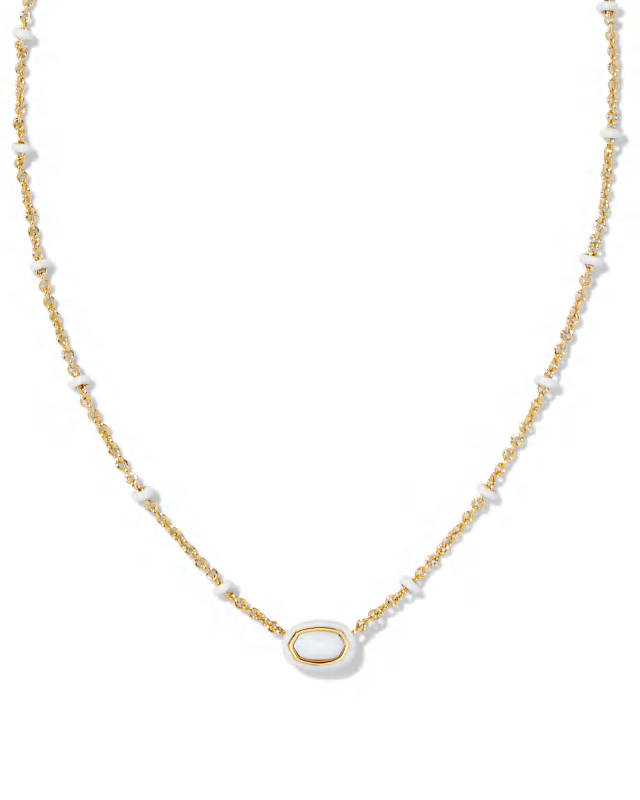 BOUTIQUE KENDRA SCOTT MINI ELISA GOLD ENAMEL FRAME SHORT PENDANT NECKLACE WHITE MOTHER OF PEARL