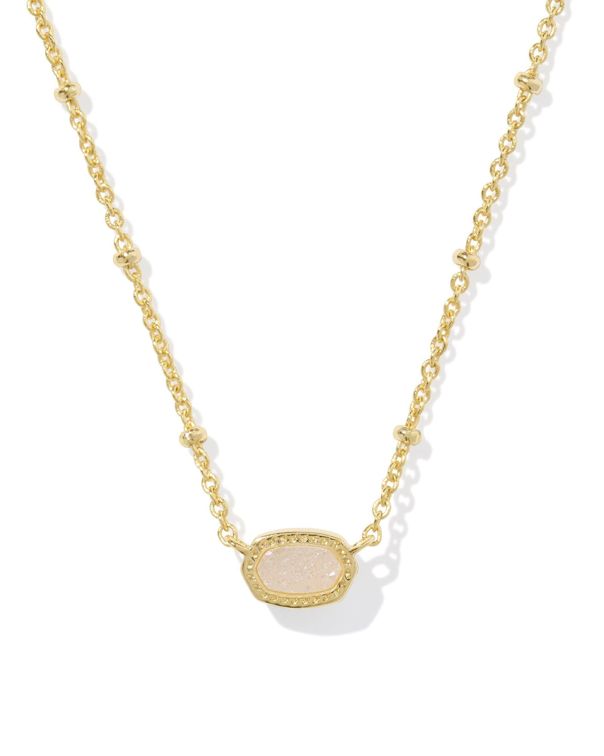 BOUTIQUE KENDRA SCOTT MINI ELISA GOLD SATELLITE SHORT PENDANT NECKLACE IRIDESCENT DRUSY