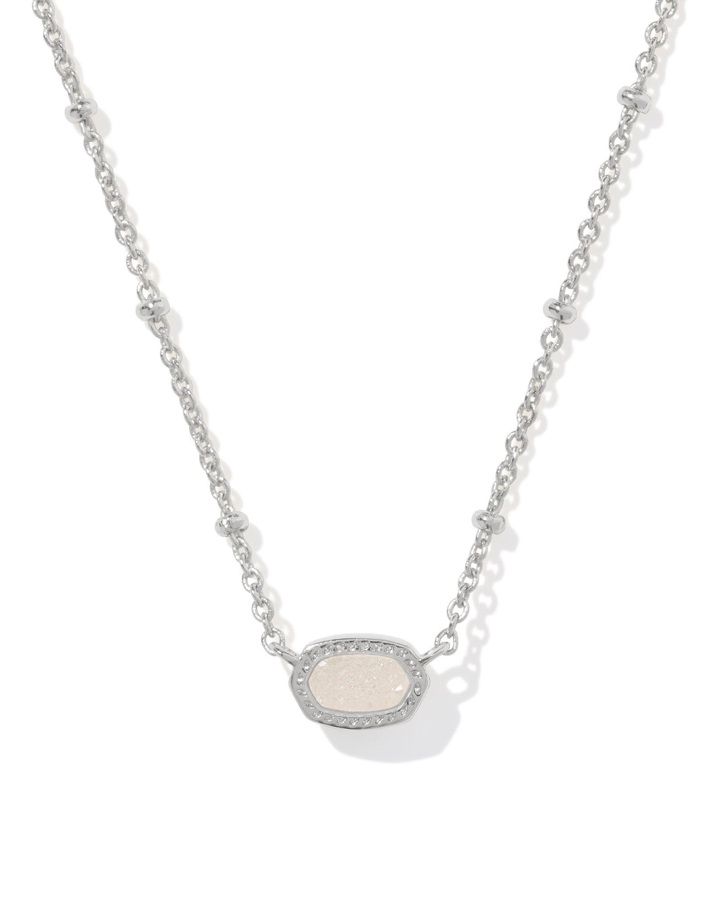 BOUTIQUE KENDRA SCOTT MINI ELISA SILVER SATELLITE SHORT PENDANT NECKLACE IRIDESCENT DRUSY