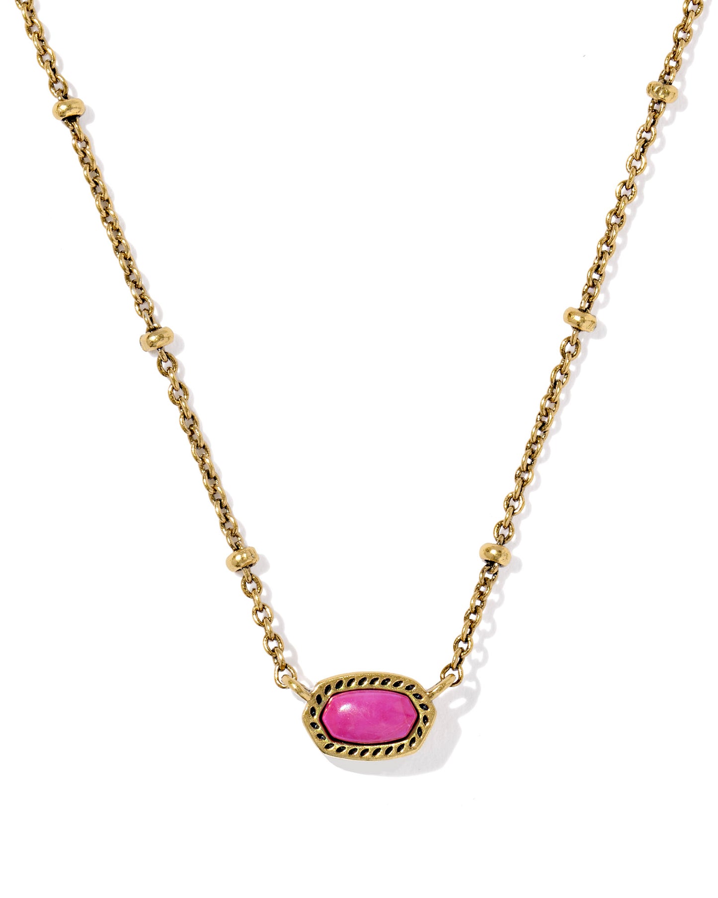 BOUTIQUE KENDRA SCOTT MINI ELISA VINTAGE GOLD SATELLITE PENDANT NECKLACE IN FUCHSIA VARIEGATED MAGNESITE