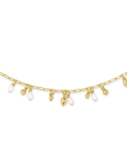 BOUTIQUE KENDRA SCOTT MOLLIE GOLD CHOCKER NECKLACE IN WHITE PEARL