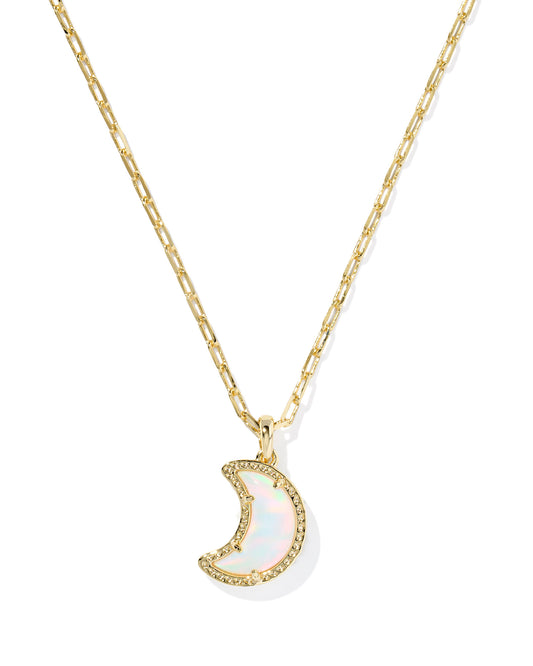 BOUTIQUE KENDRA SCOTT MOON GOLD SHORT PENDANT NECKLACE IN WHITE OPALESCENT RESIN