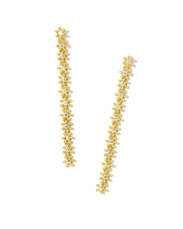 BOUTIQUE KENDRA SCOTT NYDIA LINEAR GOLD EARRINGS IN WHITE CRYSTAL