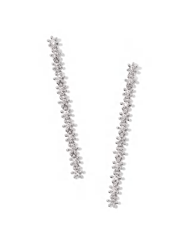 BOUTIQUE KENDRA SCOTT NYDIA LINEAR SILVER EARRINGS IN WHITE CRYSTAL