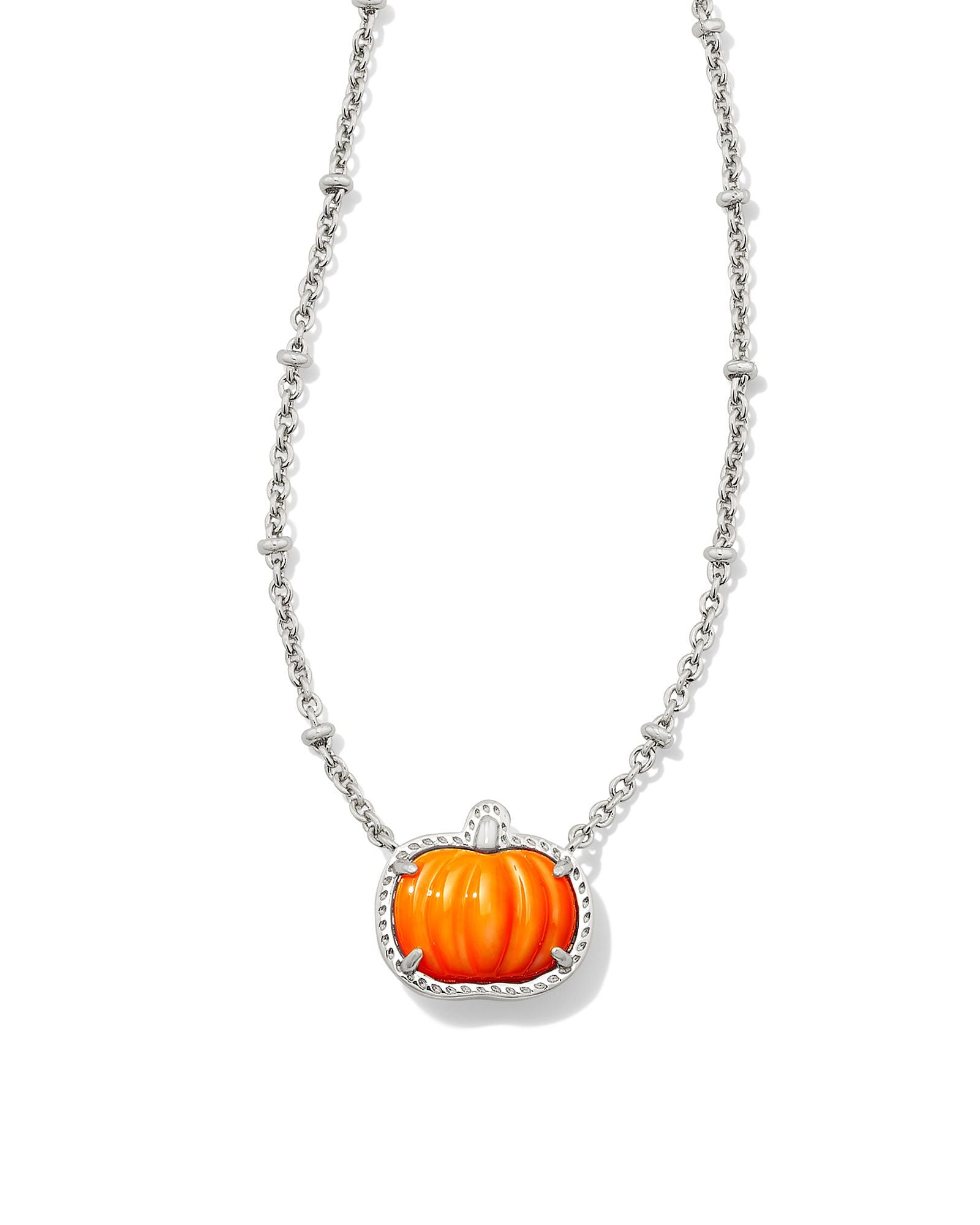 BOUTIQUE KENDRA SCOTT PUMPKIN SILVER SHORT PENDANT NECKLACE ORANGE MOTHER OF PEARL