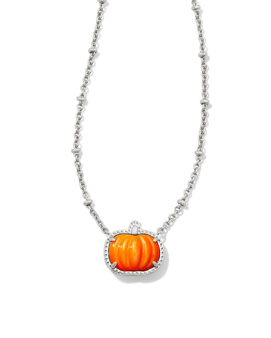 BOUTIQUE KENDRA SCOTT PUMPKIN SILVER SHORT PENDANT NECKLACE ORANGE MOTHER OF PEARL