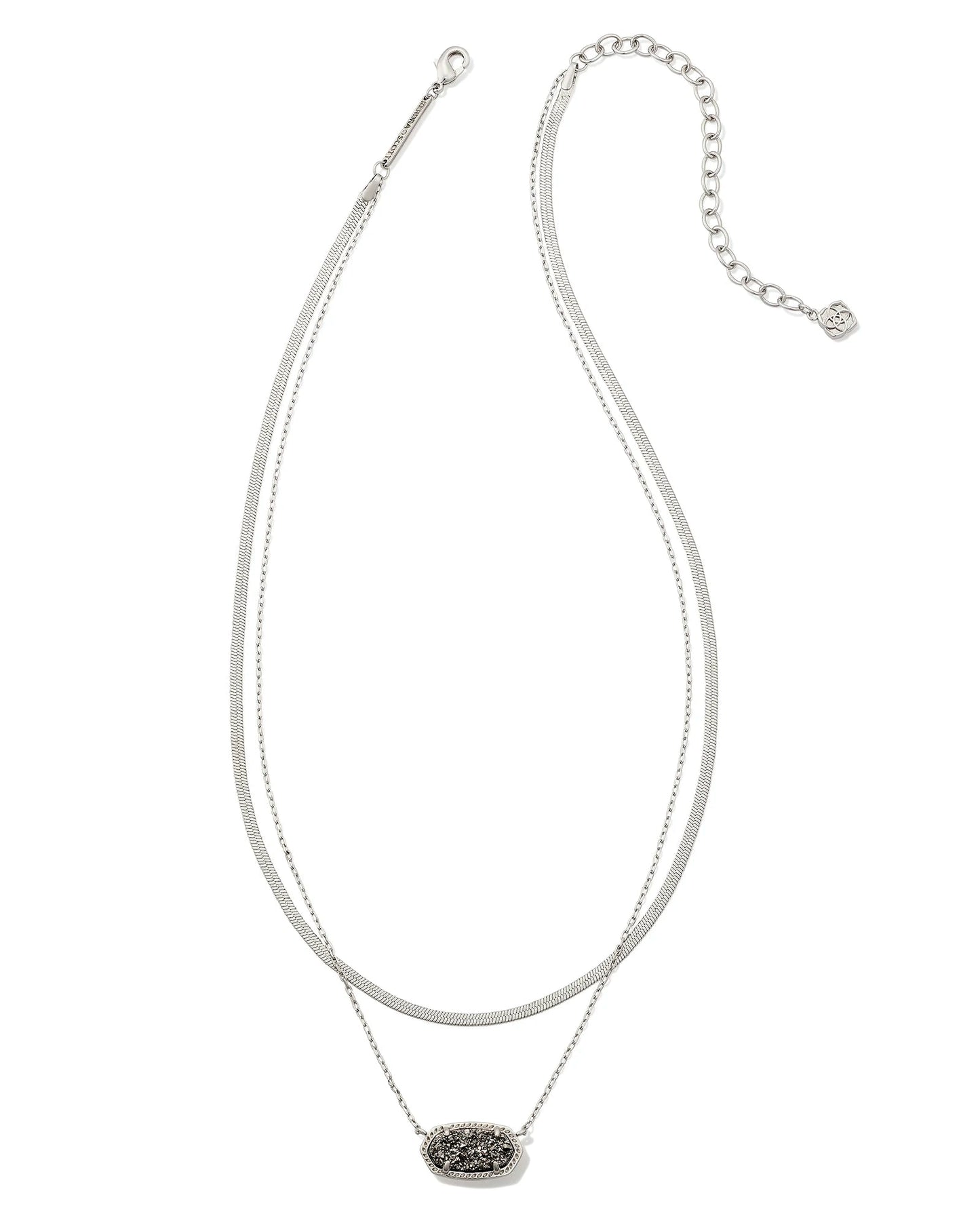 BOUTIQUE KENDRA SCOTT SILVER HERRINGBONE MULTI STRAND NECKLACE PLATINUM DRUSY