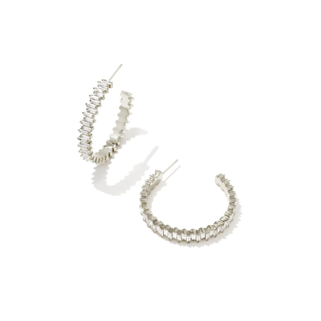 BOUTIQUE KENDRA SCOTT SILVER JULIETTE HOOP EARRING IN WHITE CRYSTAL