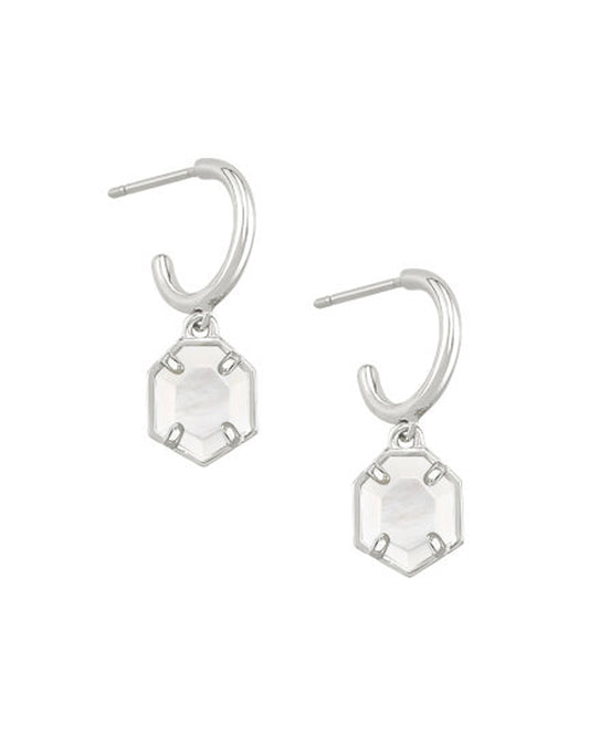 BOUTIQUE KENDRA SCOTT TOMON HUGGIE SILVER EARRINGS IN IVORY MOTHER OF PEARL