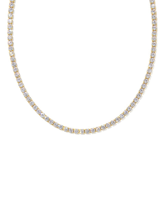 Gold necklace with diamonds on a white background