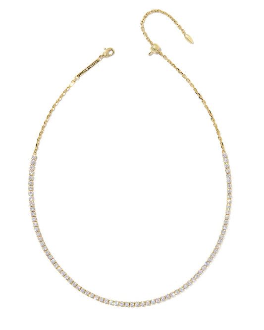 Gold necklace with a white background