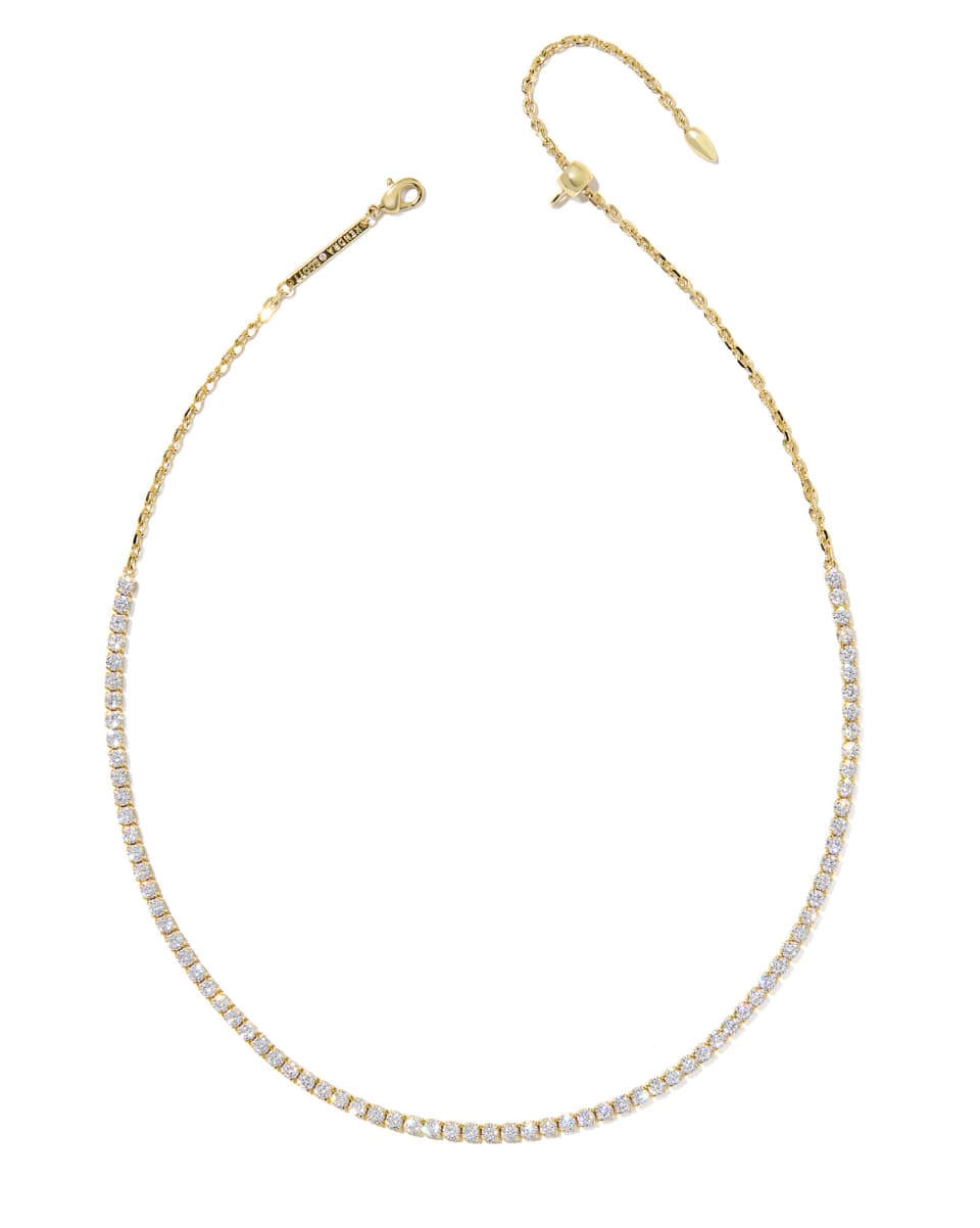 Gold necklace with a white background