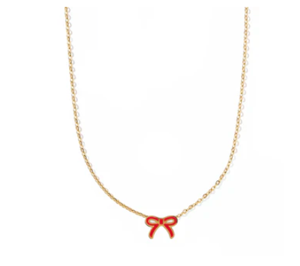 BOUTIQUE LINNY CO GOLD BOW NECKLACE SADIE RED FRONT