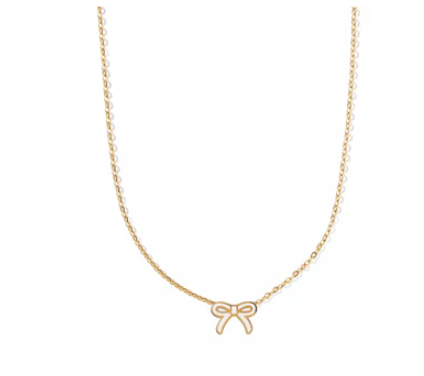 BOUTIQUE LINNY CO GOLD BOW NECKLACE SADIE WHITE FRONT