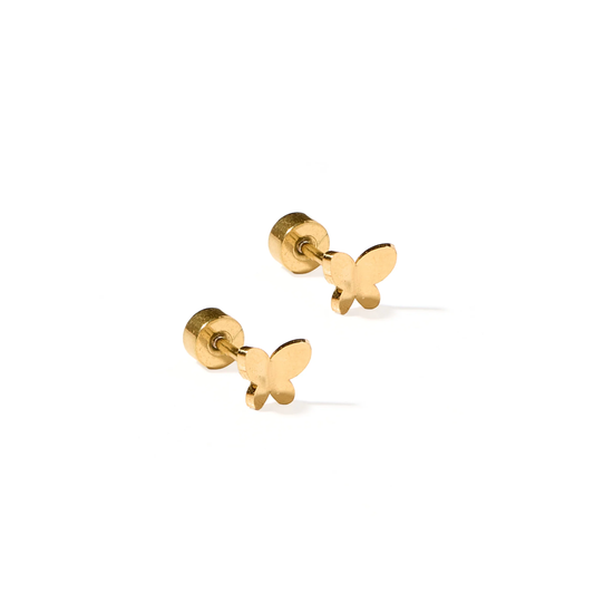 BOUTIQUE LINNY CO GOLD BUTTERFLY SCREWBACK STUD EARRINGS BILLIE FRONT