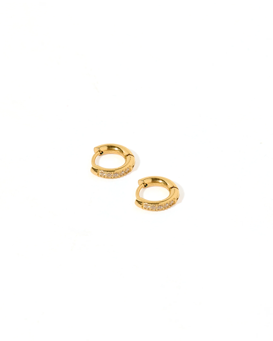 BOUTIQUE LINNY CO GOLD CZ HUGGIE HOOP EARRINGS 8MM SCARLETT FRONT 2