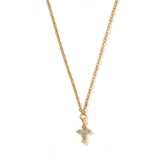 BOUTIQUE LINNY CO GOLD DIAMOND CROSS NECKLACE CARLY FRONT