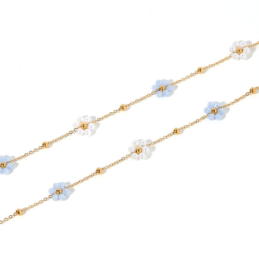 BOUTIQUE LINNY CO GOLD FLOWER BLUE PEARL GRACIE NECKLACE 3