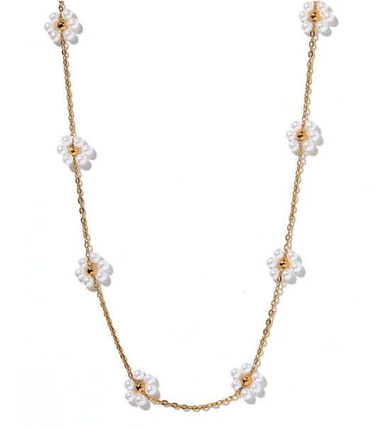 BOUTIQUE LINNY CO GOLD FLOWER PEARL GRACIE NECKLACE 4