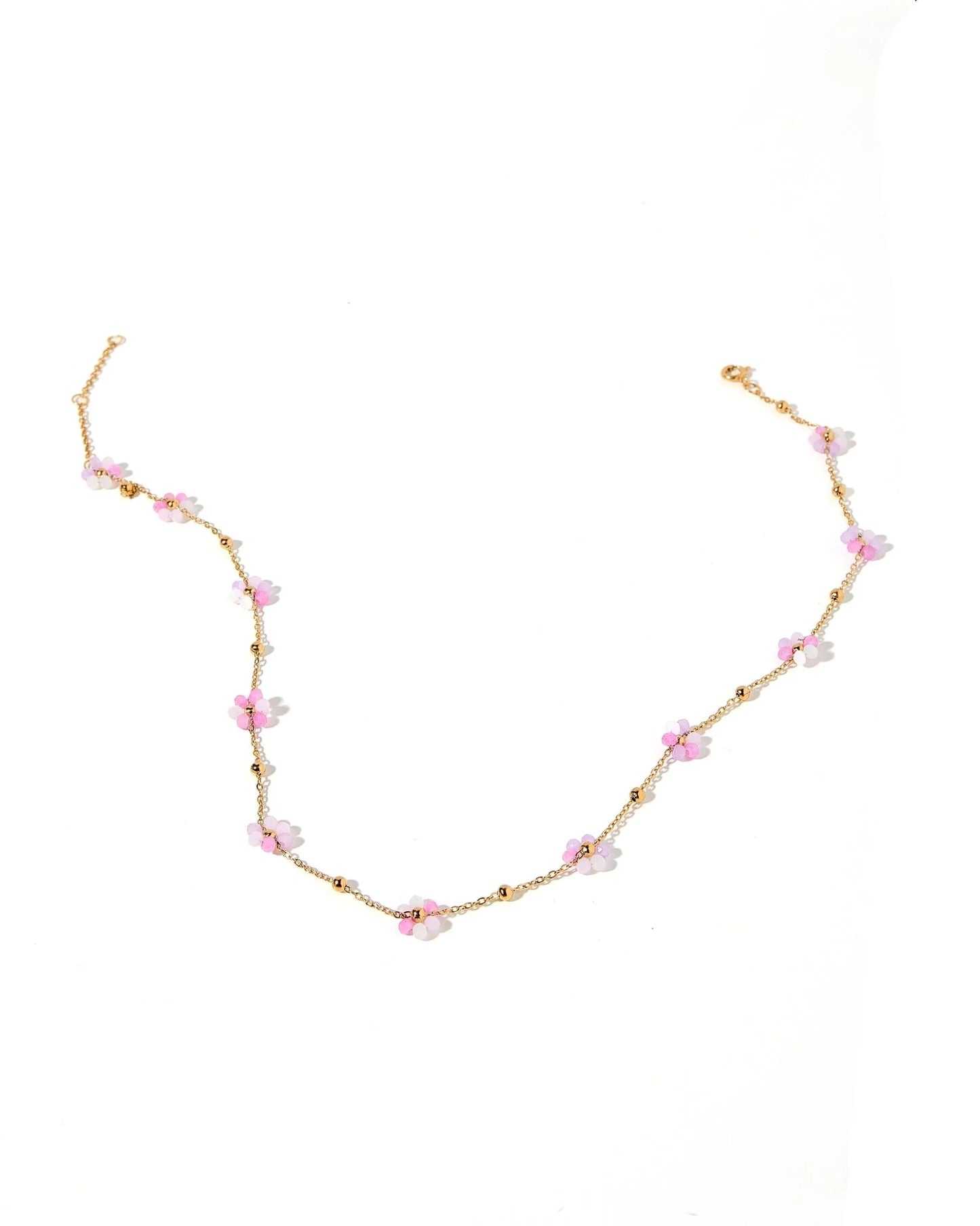 BOUTIQUE LINNY CO GOLD FLOWER PINK PEARL GRACIE NECKLACE FRONT 2