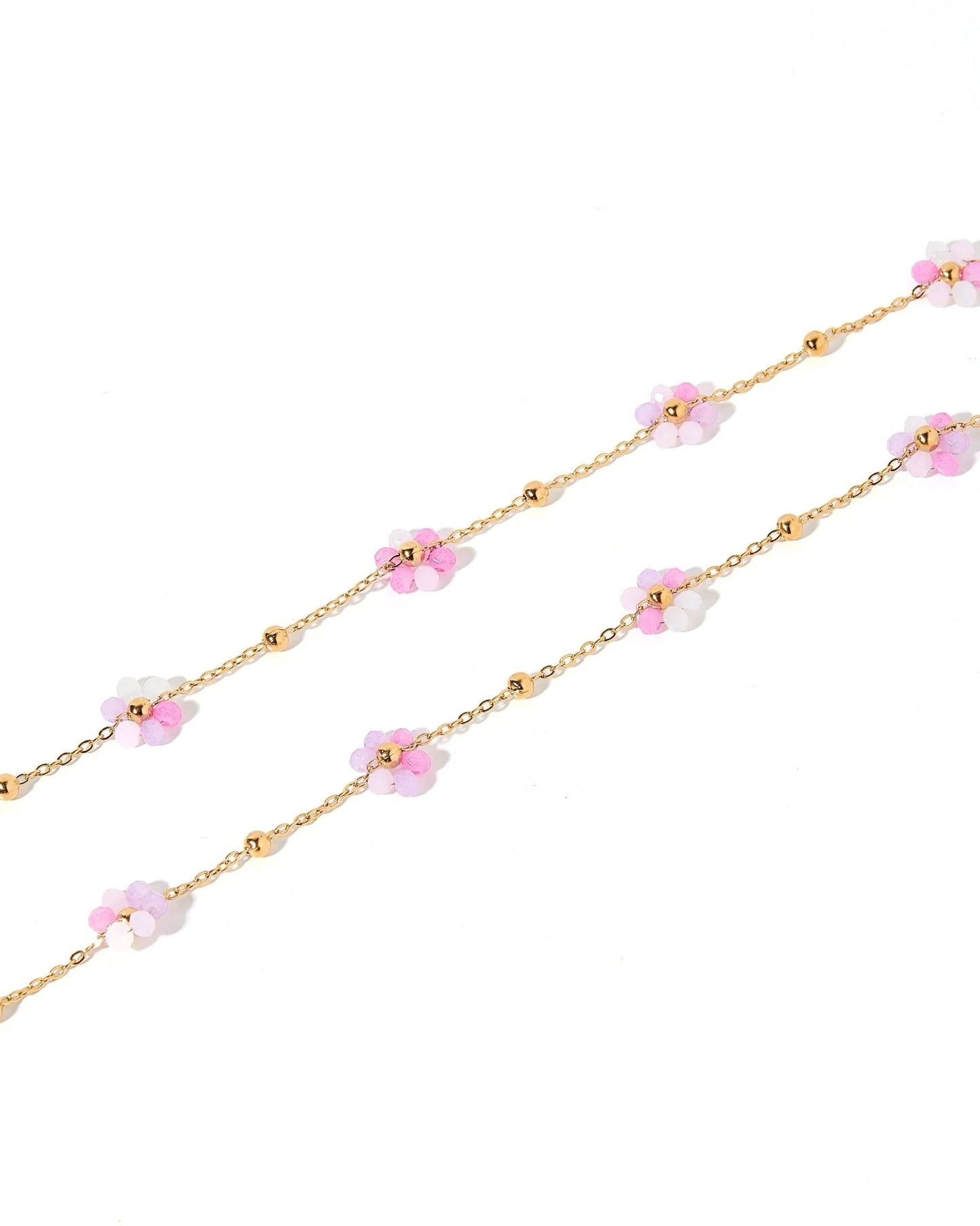 BOUTIQUE LINNY CO GOLD FLOWER PINK PEARL GRACIE NECKLACE FRONT 3