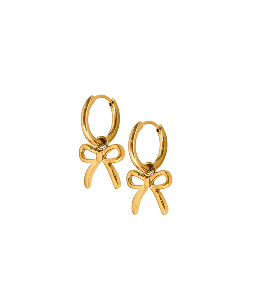 BOUTIQUE LINNY CO HUGGIE CHARM EARRINGS SADIE BOW GOLD
