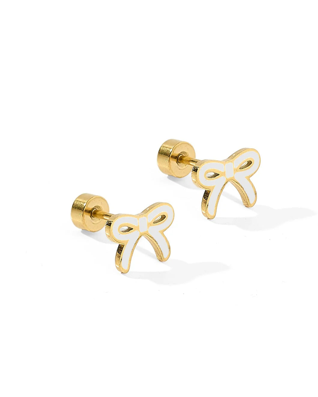 BOUTIQUE LINNY CO SCREWBACK STUD EARRINGS SADIE BOW WHITE 2