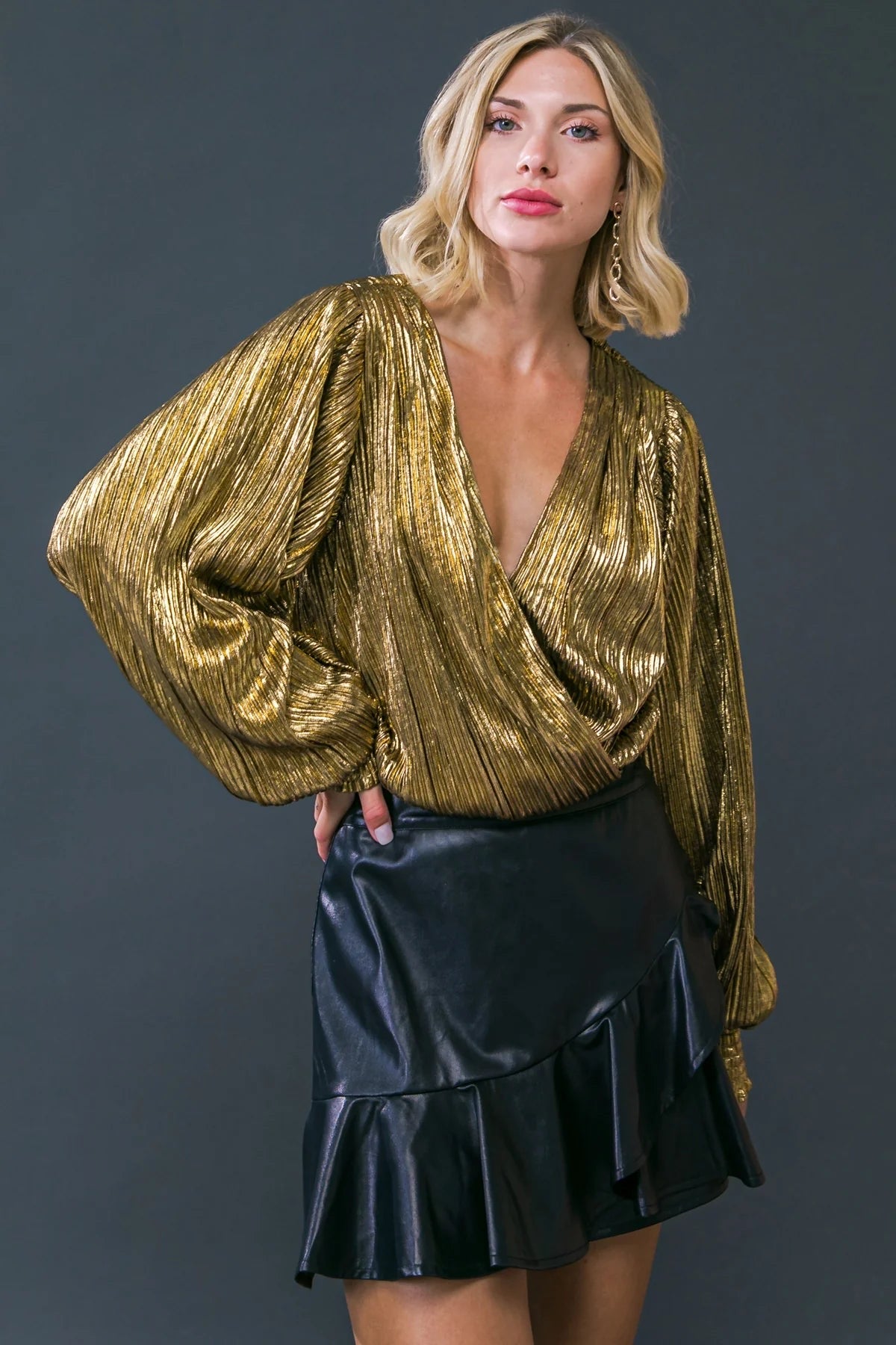 BOUTIQUE LOVE ME FOREVER PLISSE BODYSUIT GOLD FRONT 2