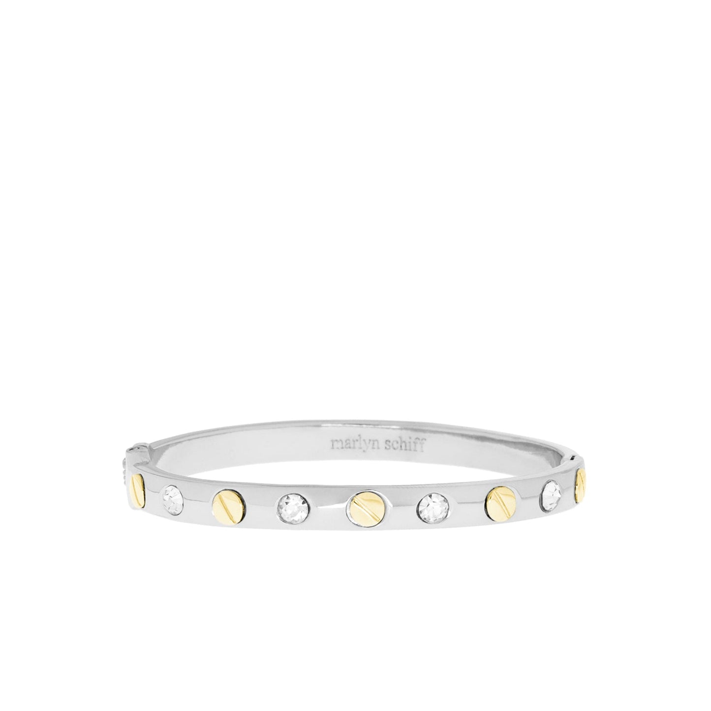 BOUTIQUE MARLYN SCHIFF NAILHEAD GEMSTONE BANGLE SHINY SILVER