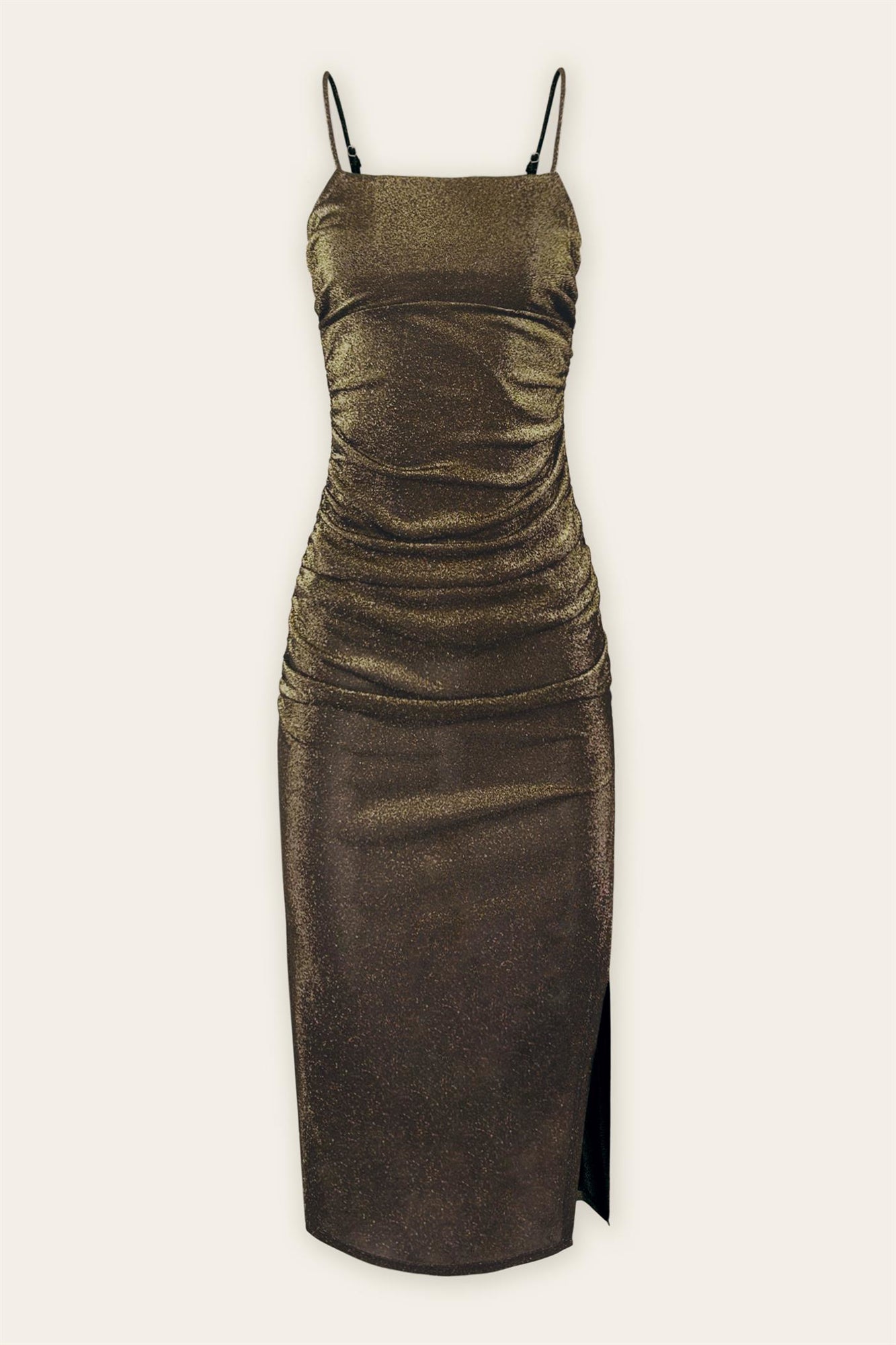 BOUTIQUE PEARLIE BODYCON MIDI DRESS BLACK GOLD FRONT 3