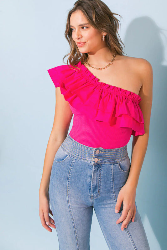 BOUTIQUE PERFECT VOYAGE BODYSUIT FUCHSIA PINK FRONT