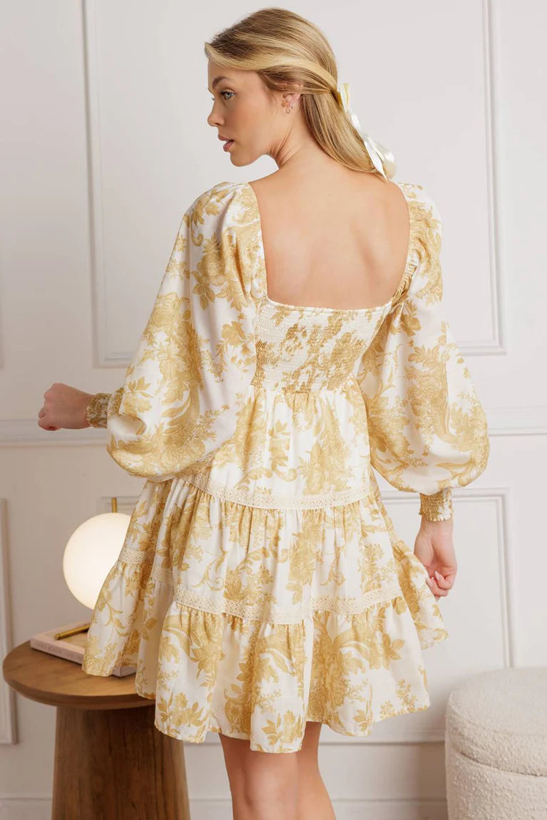 BOUTIQUE RIGHT THIS WAY WOVEN MINI DRESS OFF WHITE YELLOW BACK