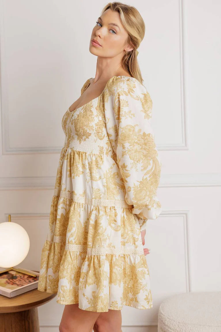 BOUTIQUE RIGHT THIS WAY WOVEN MINI DRESS OFF WHITE YELLOW SIDE