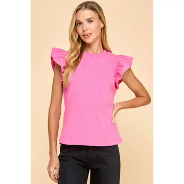 BOUTIQUE RUFFLE SLEEVE POPLIN TOP LIGHT PINK FRONT
