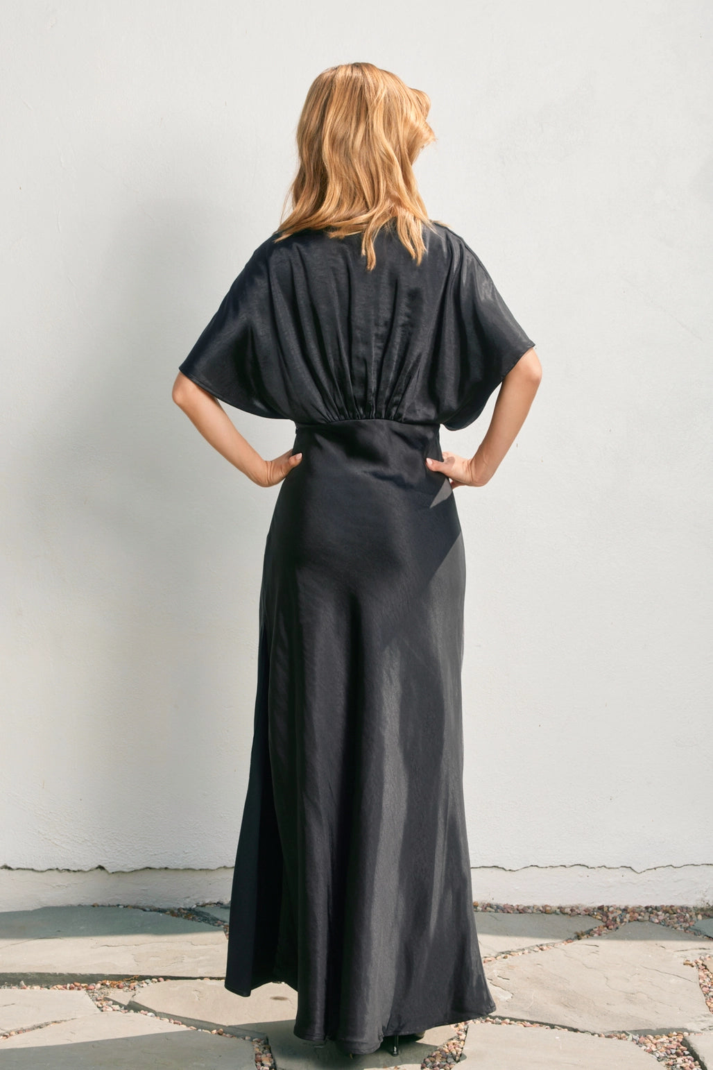 BOUTIQUE SATIN BLOUSON MAXI DRESS BLACK BACK