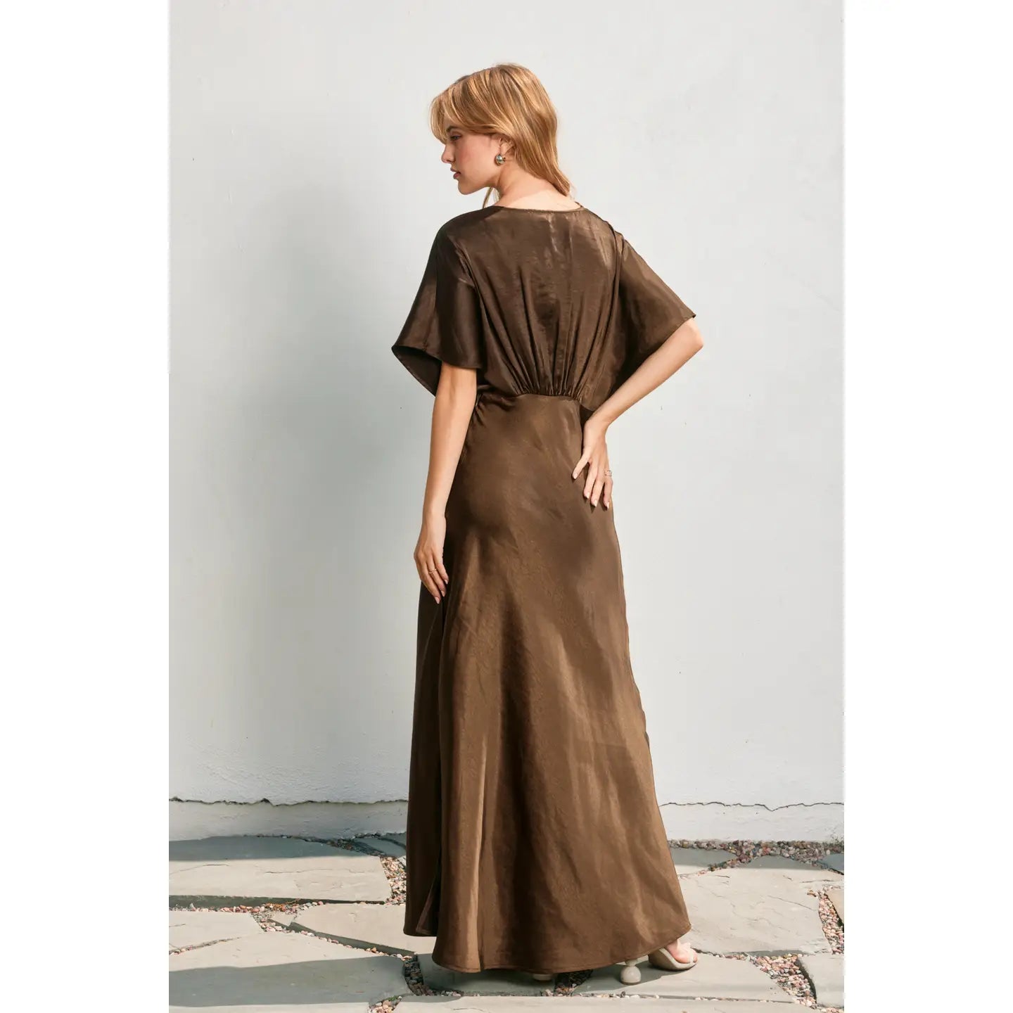 BOUTIQUE SATIN BLOUSON MAXI DRESS ESPRESSO BACK