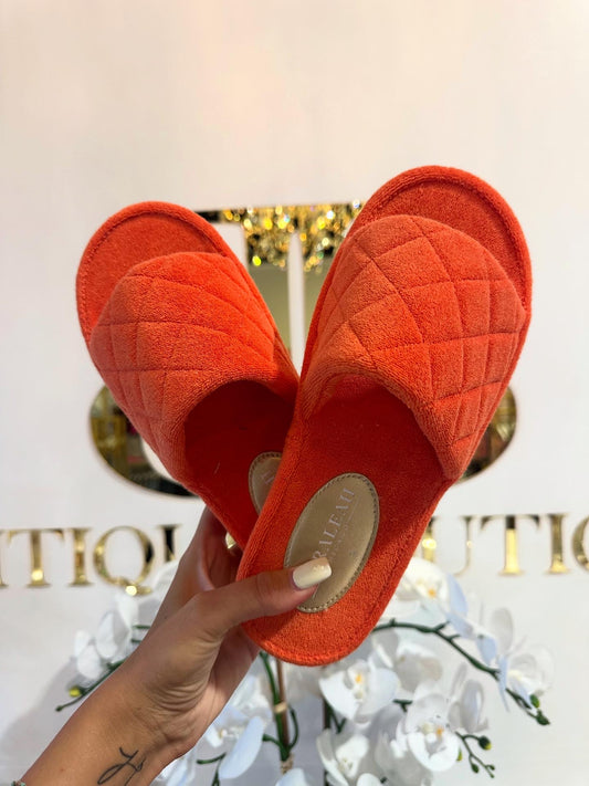 BOUTIQUE SHIRALEAH SOL TERRY CLOTH POOL SLIDES ORANGE